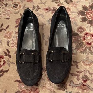 Stuart Weitzman Black Suede slip ins with Buckle Detail